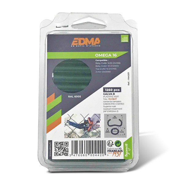 OMEGA 16 STAPLE - Galvanized green PVC coated - x 1250 pcs