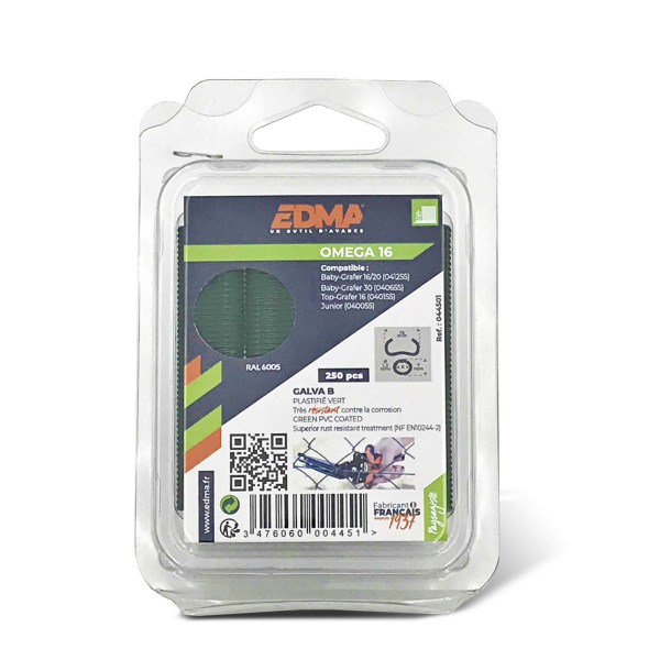 OMEGA 16 STAPLE - Galvanized green PVC coated - x 250 pcs