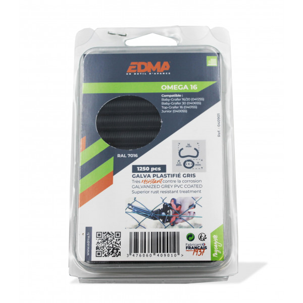 OMEGA 16 STAPLE - Galvanized dark grey PVC coated - x 1250 pcs