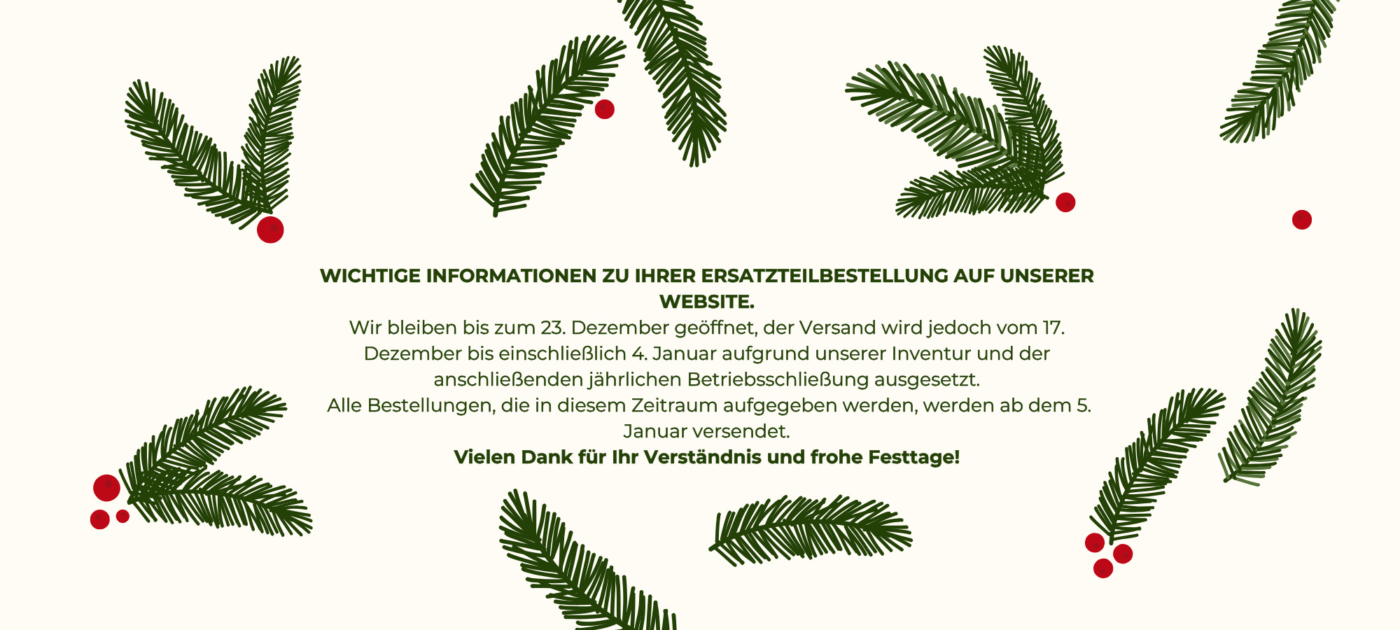 Wichtige Informationen zu Ihrer Ersatzteilbestellung auf unserer Website.