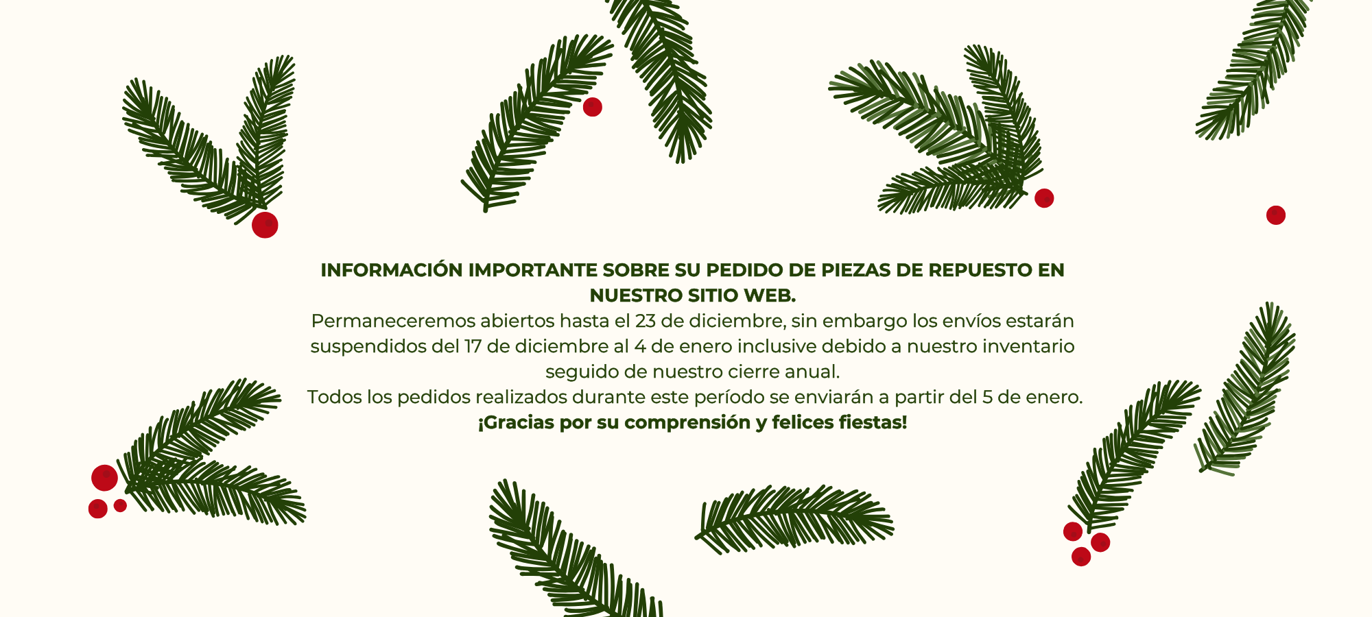 Informaci&oacute;n importante sobre su pedido de piezas de repuesto en nuestro sitio web.