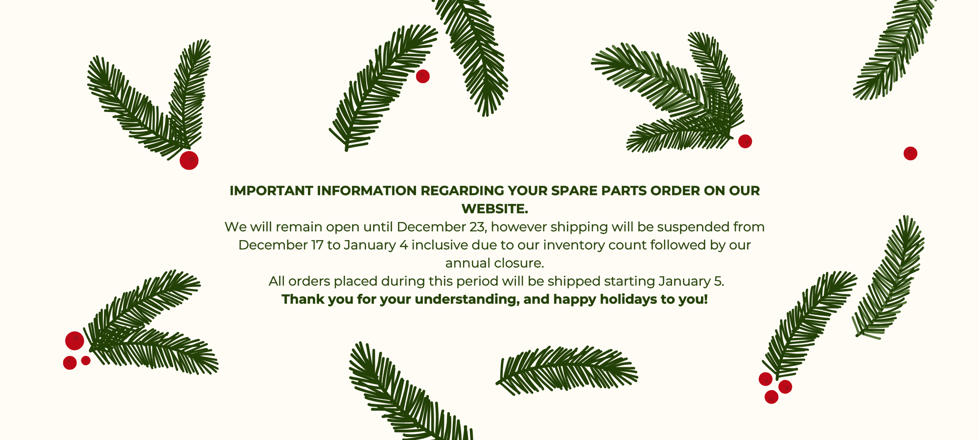 Important information regarding your spare parts order on our website.