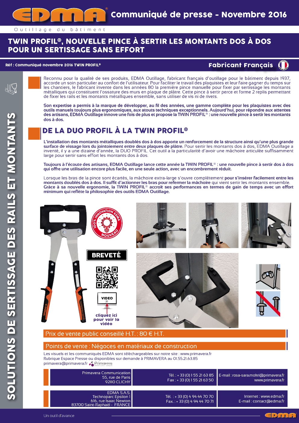 Pince sertir rail/lontants ultraprofil placo