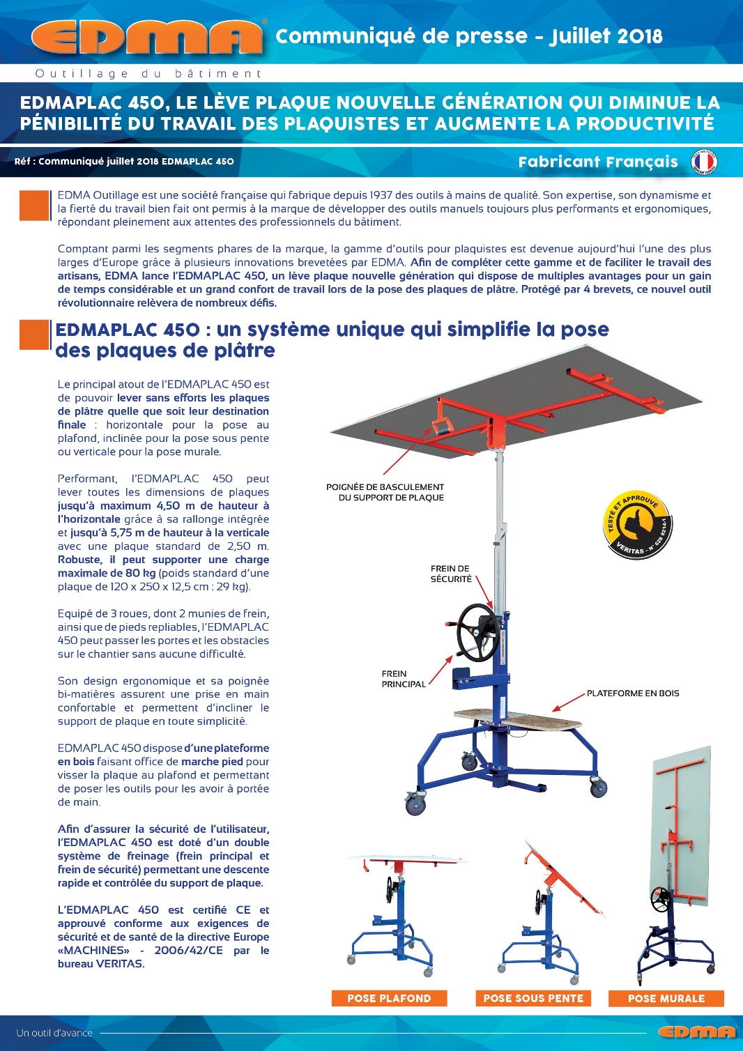 Levier à plaque avec étrier en acier Footplac - Edma