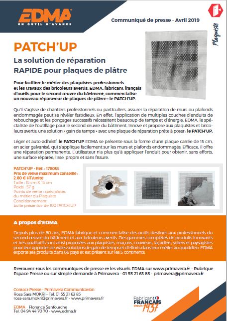 PATCH UP, LE REPARATEUR DE PLAQUE DE PLATRE