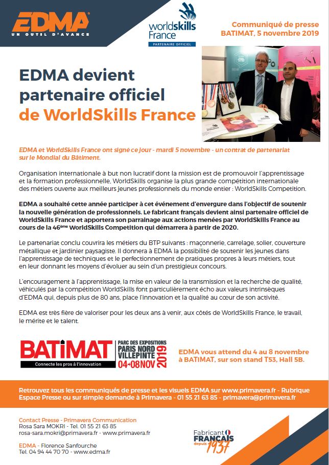 EDMA devient partenaire officiel de WORLDSKILLS FRANCE