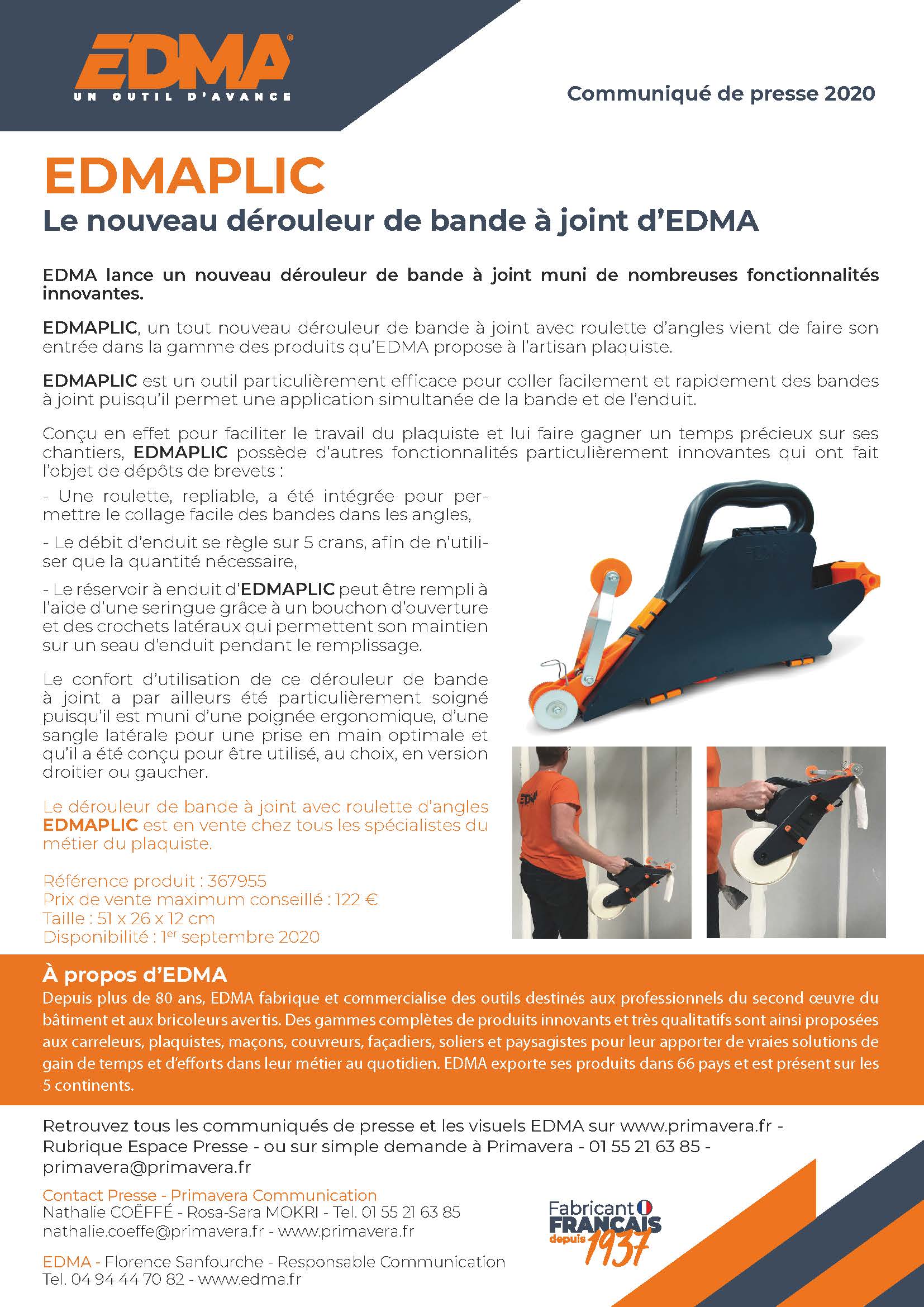 EDMAPLIC, le nouveau dérouleur de bande à joint d'EDMA