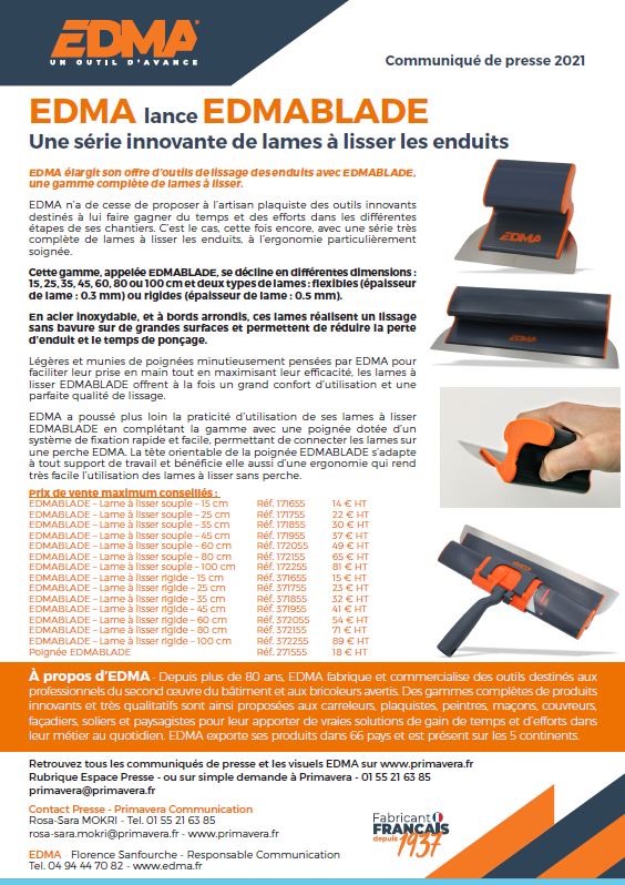 EDMA lance EDMABLADE, une série innovante de lames à lisser