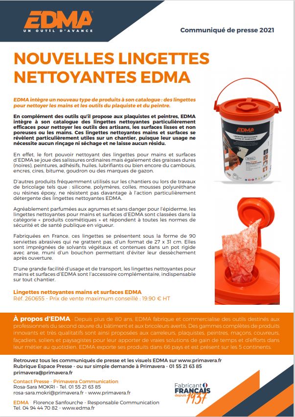 Nouvelles lingettes nettoyantes EDMA