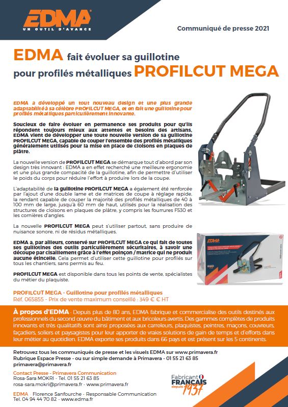 EDMA fait évoluer sa guillotine pour profilés métalliques PROFILCUT MEGA